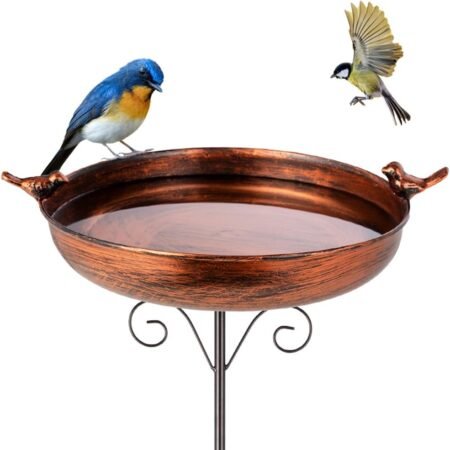 38" Metal Bird Bath with Stake, Vintage Copper Birdbath