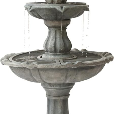 3-Tier Water Fountain w/Pump, 51 Inch Tall, Grey, Large Outdoor Freestanding Waterfall Decor for Porch, Lawn and Garden