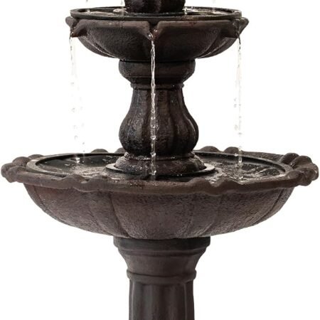 3-Tier Water Fountain w/Pump & Pineapple Top, 51 Inch Tall, Brown, Large Outdoor Freestanding Waterfall Decor for Porch, Lawn and Garden