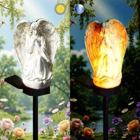 Solar Powered White Angels Lights, Garden Decorative Resin Cute Animal Ground lamp, Wireless Dusk to Dawn LED Lights Waterproof.