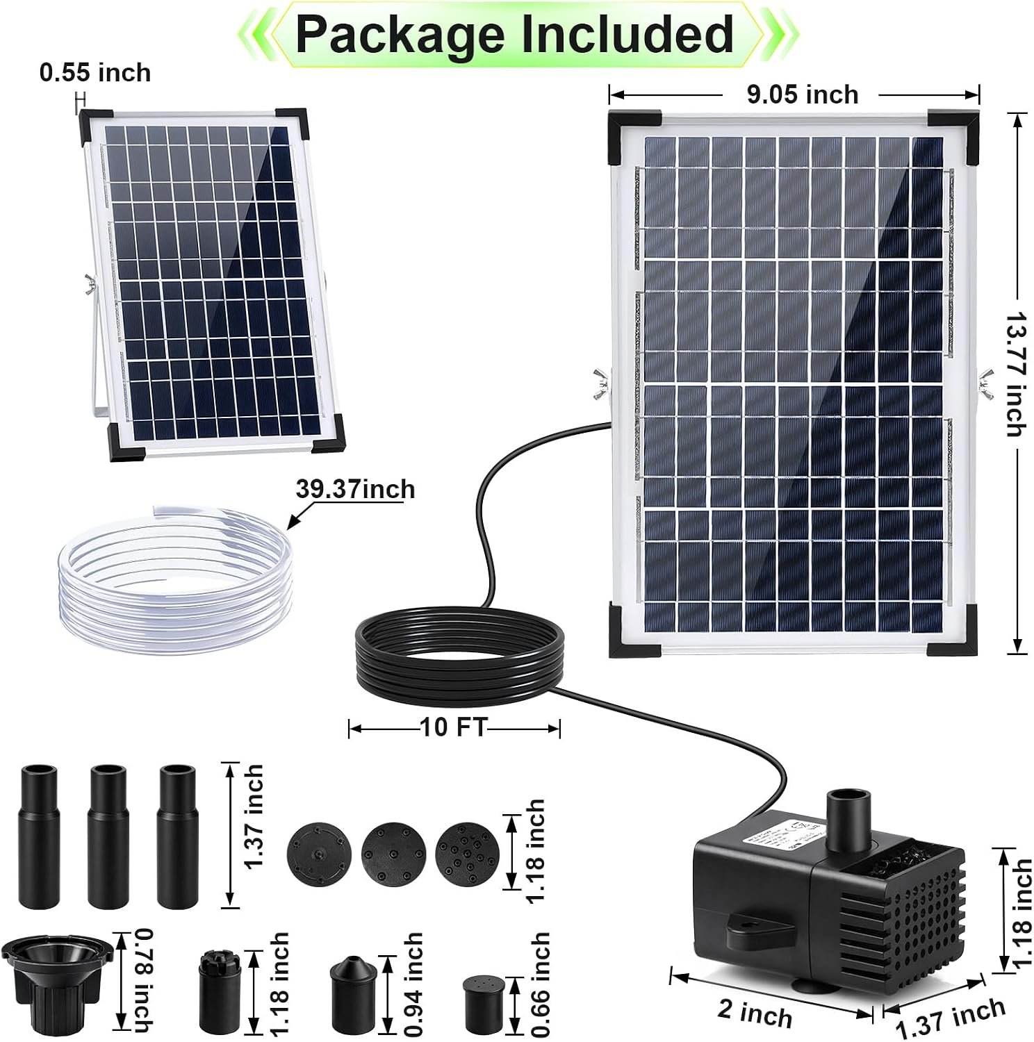 12W Solar Fountain Pump, Solar Powered Water Pump 132 GPH with 6 Spray Nozzles & 10ft Cord, Solar Bird Bath Fountain for Outdoor Garden Pond Pool Patio Water Features - Image 2