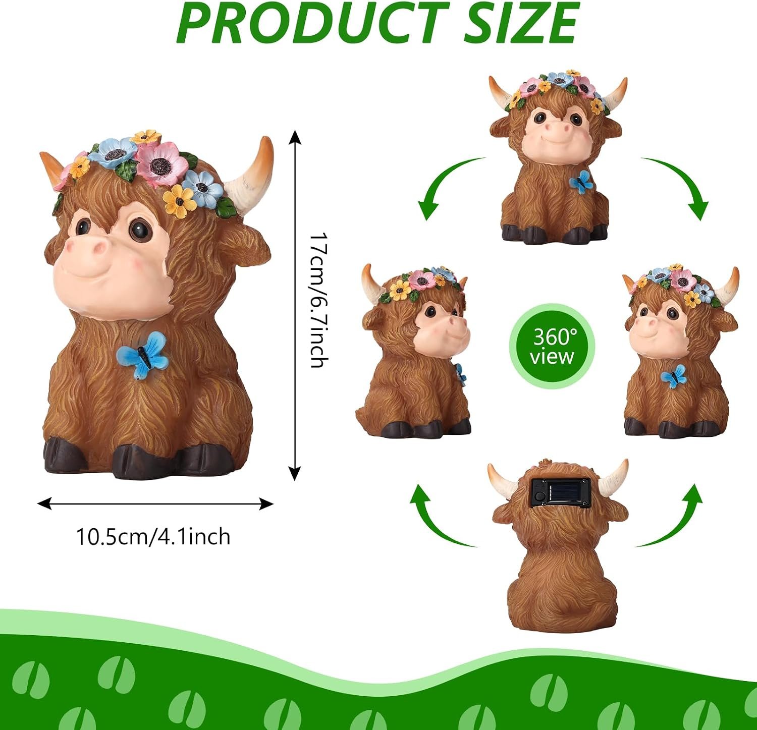 Cow Solar Garden Decoration for Outdoors, Garden Animal Decoration with Solar Light, Weatherproof and Durable, Highland Cow Statue with Flower Wreath for the Garden Lawn, Women Mum Birthday - Image 2