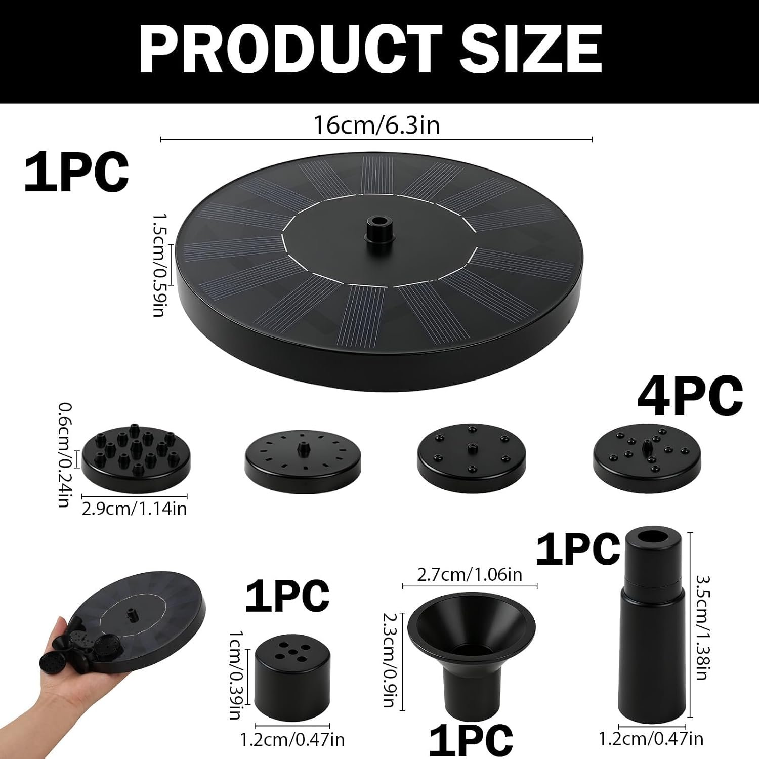 Solar Fountain Outdoor Solar Powered Fountain Pump with 6 Nozzles and 4 Support Tubes, Floating Fountain for Bird Bath, Pond, Aquarium, Garden and Fountain - Image 2