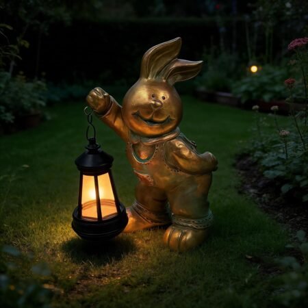 Solar Lantern Garden Statues Decor, Bronze Outdoor Rabbit Figurine Lights for Yard Patio Decoration - Unique Christmas Housewarming Gift for Grandma Wowen Mom