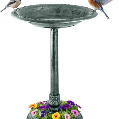 Bird Bath for Outside with Flower Planter Base - 28” Tall Pedestal Birdbath - Lightweight Polypropylene Garden Statue with Vintage Style - Outdoor Decorations by  (Green Patina)
