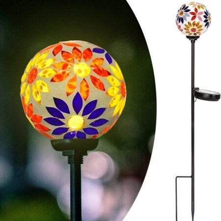 Solar Lights Outdoor Decorative - Solar Gazing Ball Mosaic Garden Stakes Flower Decorative Lights Waterproof for Pathway Yard Lawn Decoration