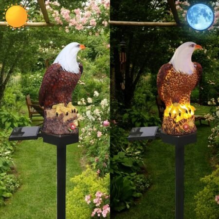 Solar Energy Eagle Light, Garden Decoration Resin Cute Animal Floor Lamp, Wireless Dusk to Dawn LED Lights Waterproof