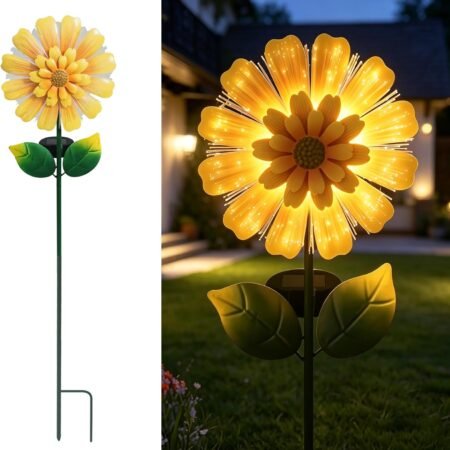 Solar Garden Stake Solar Flower with Fiber Lights Metal Flower Decorative Outdoor Lights Waterproof for Pathway Yard Lawn,Garden Gifts for Women,Mom,Grandma