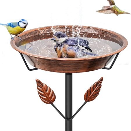 37.8In Metal Bird Bath for Outside, Vintage Birdbaths Removable Feeder Bowl with 5 Prongs Base Stake, Easy to Clean Birdfeeder for Outdoors Garden Yard Lawn Decor(Vintage Brown, Leaf)