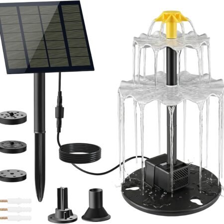 Solar Water Fountain for Bird Bath, Upgrade 2W 7V Solar Powered Water Pump with Adjustable Flow, Solar Fountain Kit for Bird Baths Small Pond Garden Water Feature