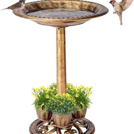 Bird Baths for Outdoors with Flower Planters 28in Polyresin Lightweight Vintage Birdbath for Outside Stake Standing Bowl and Water Feeder Yard Garden Decor Bronze