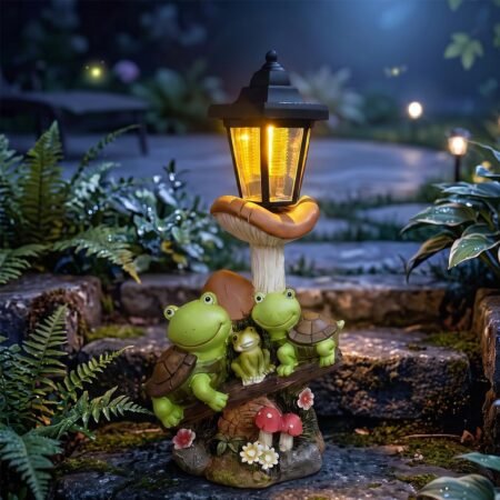 Outdoor Solar Powered Turtle Statue, Turtle and Mushroom-Shaped Sculpture with LED Light, Suitable for Decor Courtyard,Backyard, and Lawn, Unique Birthday and House Warming Gifts