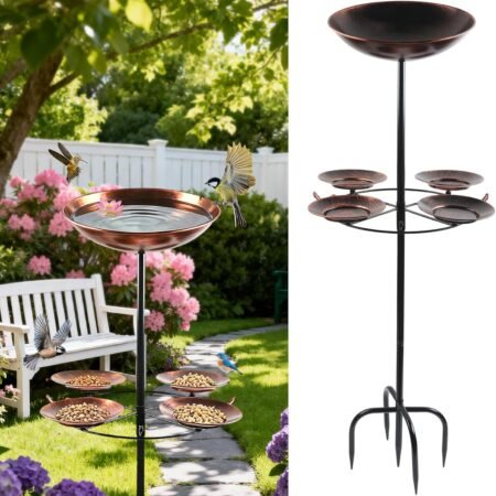 Standing Bird Bath with 5 Feeding Bowls, 105 cm Metal Bird Bath for Garden