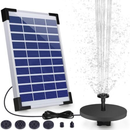 5.5W Solar Fountain Pump Built-in 1500mAh Battery, Solar Water Pump Floating Fountain with 6 Nozzles, Solar Powered Pump for Bird Bath, Pond, Garden and Fish Tank Pond and Other Places