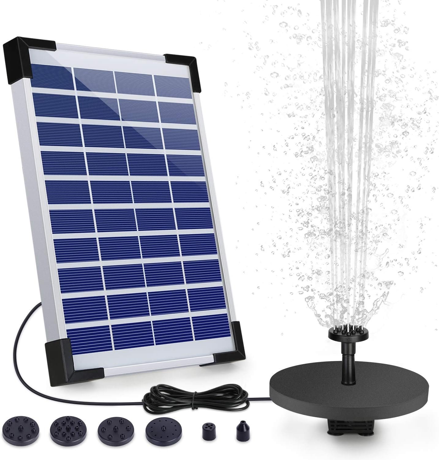 5.5W Solar Fountain Pump Built-in 1500mAh Battery, Solar Water Pump Floating Fountain with 6 Nozzles, Solar Powered Pump for Bird Bath, Pond, Garden and Fish Tank Pond and Other Places