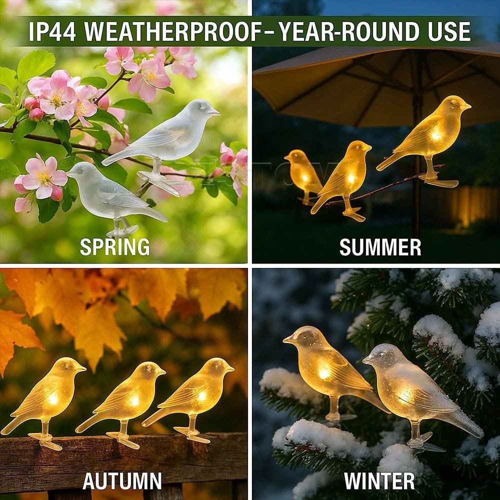 8 Packs of Solar Powered Bird Lights, Garden Decoration, Cute Animal Warm Lamp, Wireless Dusk to Dusk LED Lights, Waterproof - Image 2