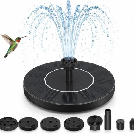 Improved Solar Bird Bath Fountain Pump Solar Powered Water Fountain with 6 Nozzles for Bird Baths, Gardens, Ponds and Pools - Ideal Decoration for Outdoor Use
