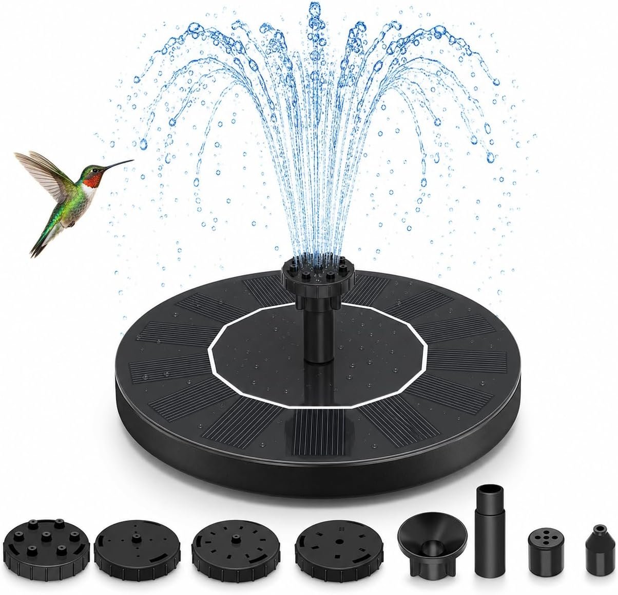 Improved Solar Bird Bath Fountain Pump Solar Powered Water Fountain with 6 Nozzles for Bird Baths, Gardens, Ponds and Pools - Ideal Decoration for Outdoor Use
