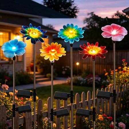 6 Pack Solar Garden lights Outdoor Decor,Stake Yard Figurine Colorful flower Light, Housewarming Ornament for Patio, Lawn, Yard, Pathway (Art Deco)