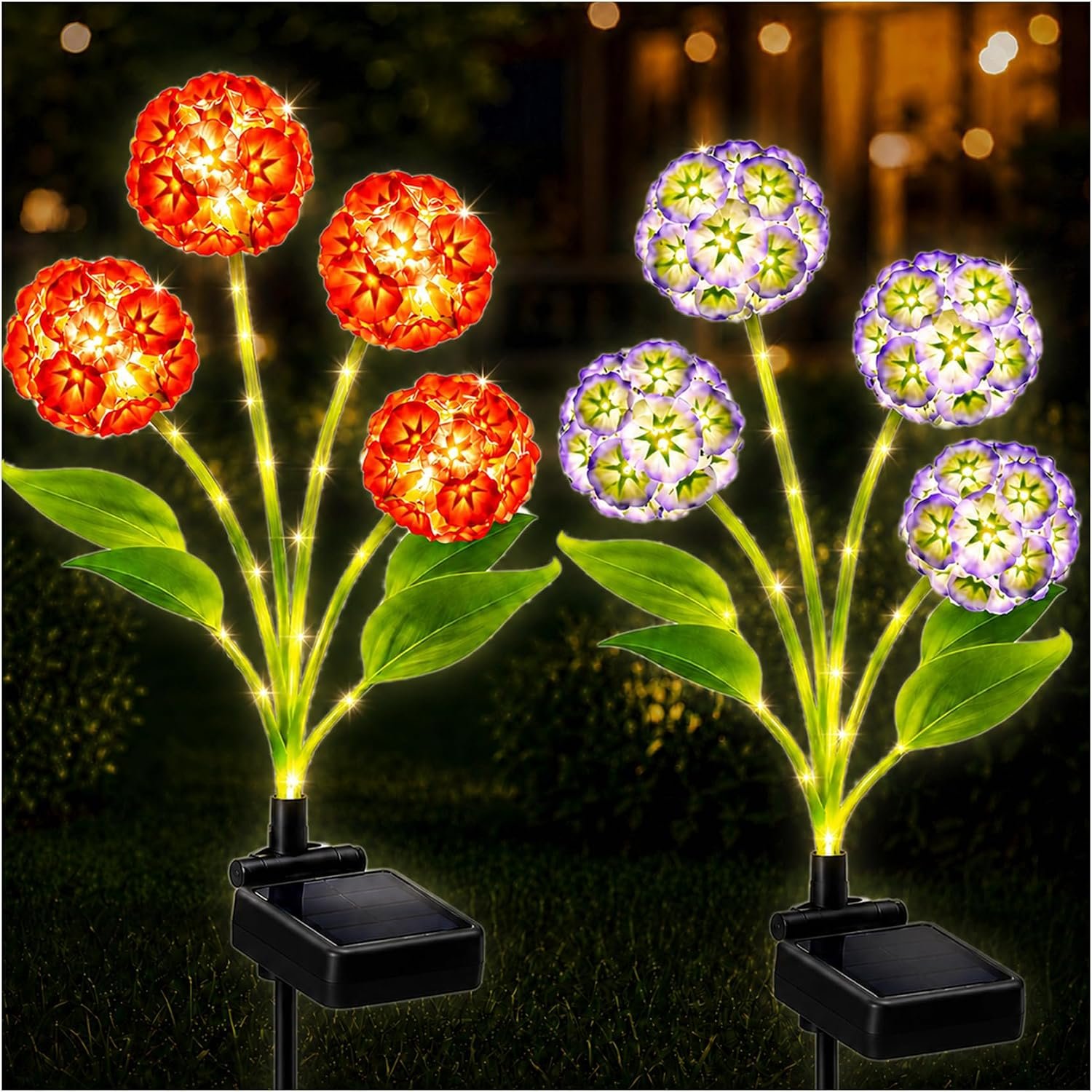 Solar Hydrangea Flower Lights Outdoor, Glowing Flowers & Adjustable Lighted Stems, Upgraded Solar Panel, Waterproof Garden Lights for Yard Lawn Patio Pathway Decor, Gift for Mom (2Pack)