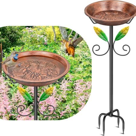 Freestanding Birdbaths Bowl Outdoor, Free Standing Garden Bird Bath Bird Feeder & Bird Bath Bowl, Detachable Decoration Spa Birdfeeder for Garden Patio Yard Lawn (Vintage Brown)