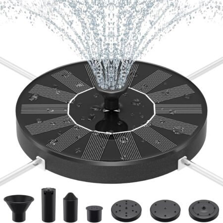 Solar Water Fountains,Solar Powered Bird Bath Fountain with 6 Nozzles - Free Standing Floating Solar Fountains for Bird Bath, Garden, Pond, Pool (Black-1.4W)