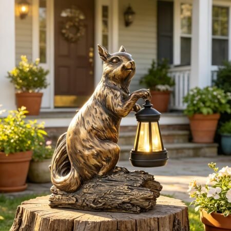 Solar Garden Decor Outdoor Statues - Resin Cute Animal Solar Powered LED Garden Light Porcelain Squirrel Decor Yard Decorations Outdoor 8.5 * 4.5 * 11.25 Inch