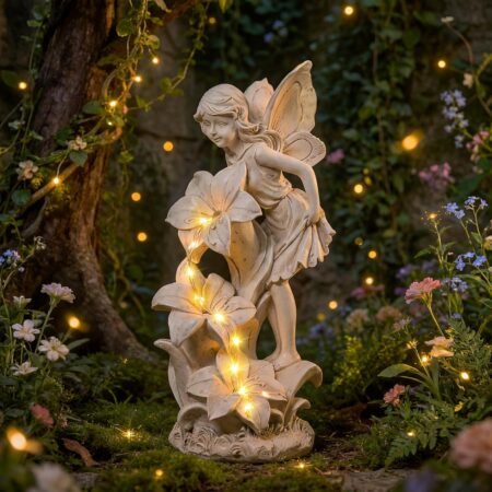 Angel Statue Outdoor, Solar Powered Resin Fairy Angel Statue with Waterproof LED Lights - Yard Art Decoration for Outside Patio Lawn Ornament Garden Gift