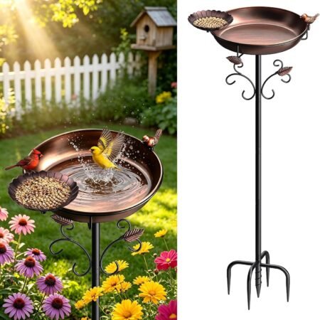 50" Tall Metal Bird Bath for Outside with Small Feeder Bowl, 2-in-1 Removable Birdbath Bowl, Heavy-Duty Easy Clean Garden Yard Lawn Patio Decor, Rust-Proof
