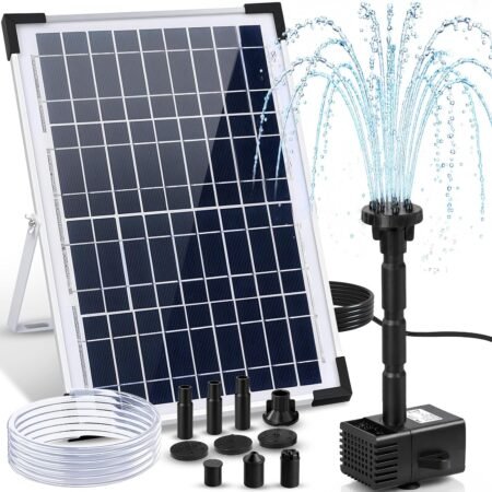 12W Solar Fountain Pump, Solar Powered Water Pump 132 GPH with 6 Spray Nozzles & 10ft Cord, Solar Bird Bath Fountain for Outdoor Garden Pond Pool Patio Water Features