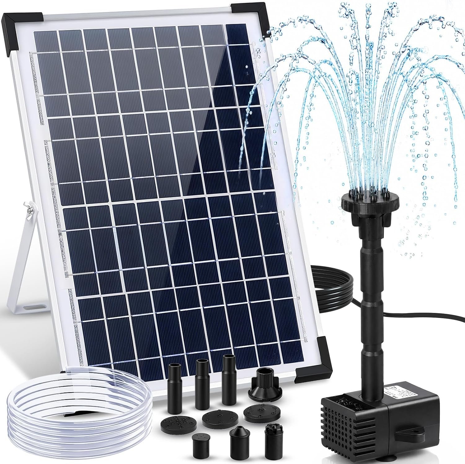 12W Solar Fountain Pump, Solar Powered Water Pump 132 GPH with 6 Spray Nozzles & 10ft Cord, Solar Bird Bath Fountain for Outdoor Garden Pond Pool Patio Water Features