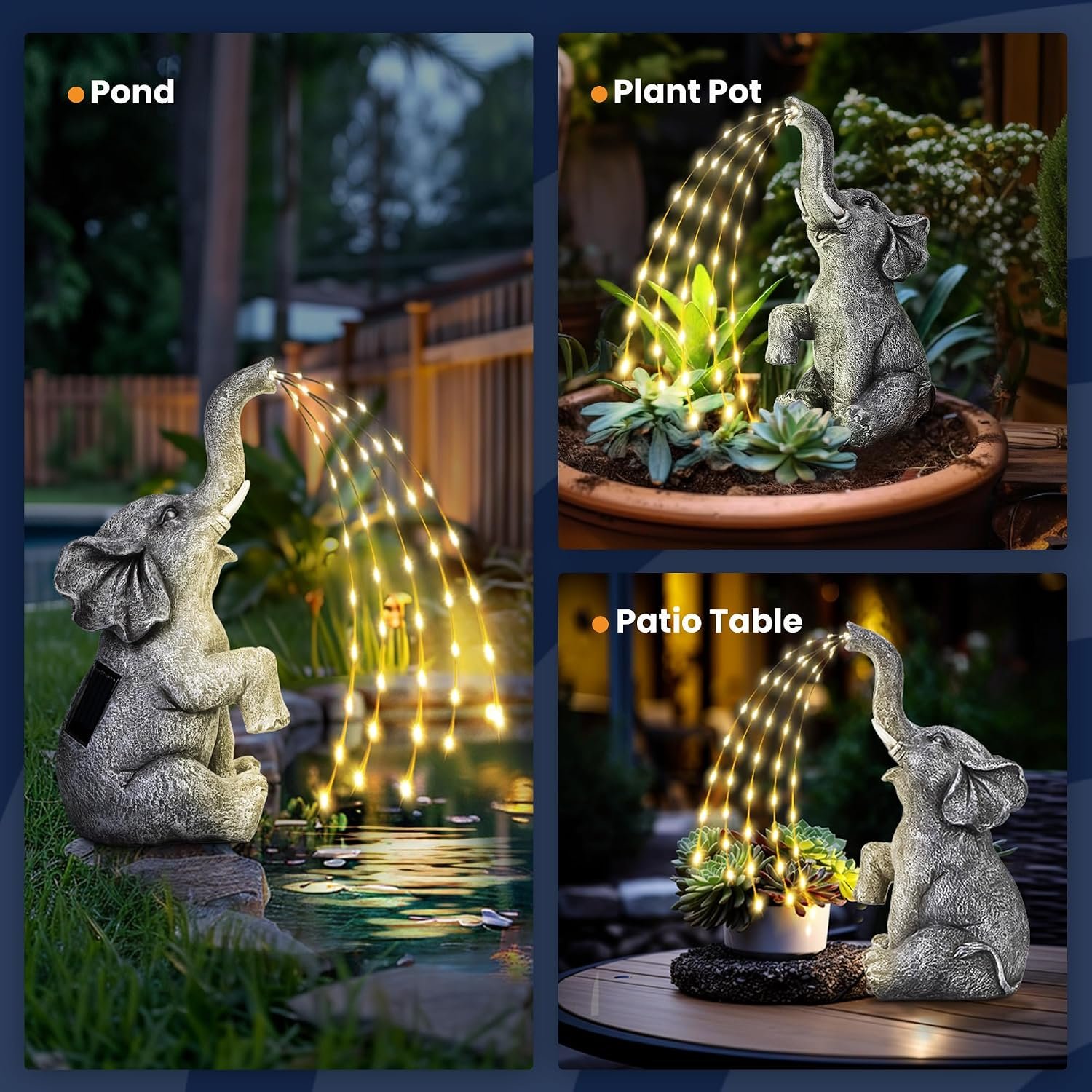 Upgraded Elephant Statue Garden Decoration True Watering Elephant Figure Solar Powered LED Lights, Gifts for Mum, Birthday Gifts for Women, Elephant Decoration for Patio(10.6 Inch/ 27 cm) - Image 2