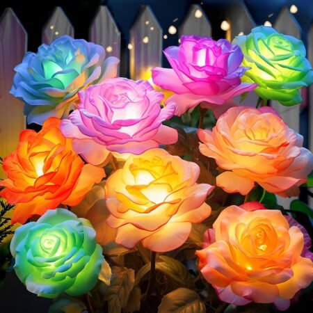 Solar Flowers Lights Outdoor Waterproof: 10 Pack Color-Changing Solar Rose Garden Decor - Decorative Solar Powered Flower Lights for Pathway Yard Cemetery Decorations - Women Gifts for Christmas 2025