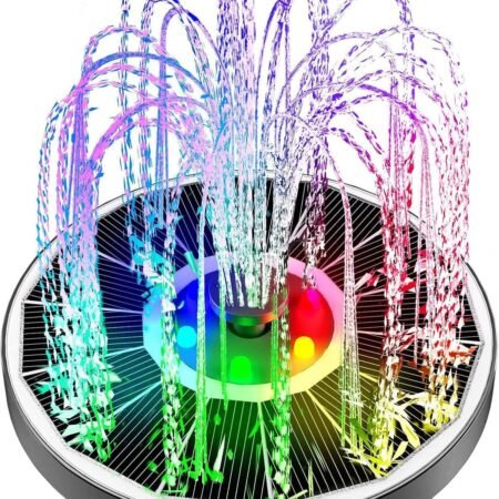 Solar Fountain Pump, 3.5W Solar Bird Bath Fountain Pump with Colourful Lights, Solar Powered Floating Water Fountain Pump with 8 Nozzles for Bird Bath, Ponds, Garden, Outdoor