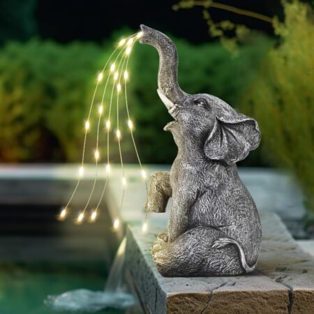 Inch Elephant Statue Garden Decoration Watering Elephant Figure Solar Powered LED Lights, Gifts for Mum, Birthday Gifts for Women, Elephant Decoration for Patio, Yard(10.6 Inch/ 27 cm)