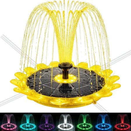 Solar Bird Bath Fountain Pump, 7.1" D Solar Powered Water Fountain with 5 Nozzles, Pump with 9V/2W Panel, Removable Filter Box for Bird Bath 4