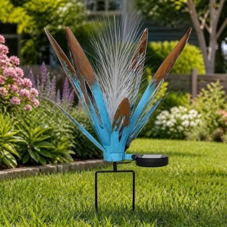 Metal Agave Lawn Garden Statue Decoration Stake Metal AloeVera Solar Waterproof Light DIY Hand Painted Agave Rustic Sculpture Solar Light with Color Variable Aloe Vera Art