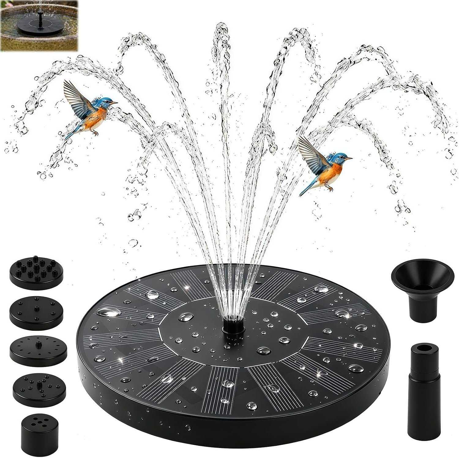 Solar Fountain Outdoor Solar Powered Fountain Pump with 6 Nozzles and 4 Support Tubes, Floating Fountain for Bird Bath, Pond, Aquarium, Garden and Fountain