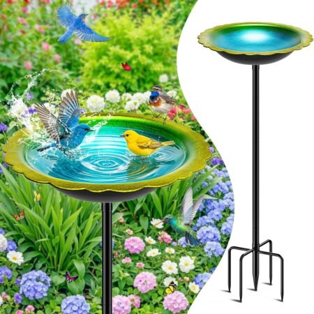38In Bird Bath for Outside, 10.8" Metal Detachable Birdbath Birdfeeder Bowl with 5 Prong Base Stand, Outdoor Bird Baths Bird Feeder for Garden Outdoor Yard Patio Decor (Blue)