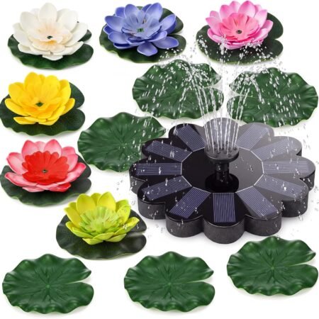 Solar Floating Fountain with 12 Artificial Lotus Flowers