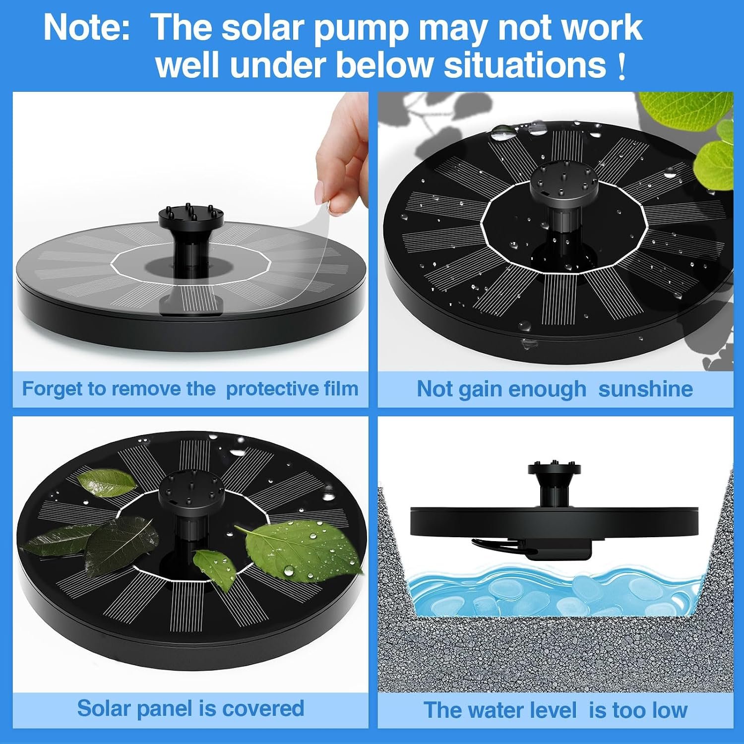 Solar Fountain Water Pump for Bird Bath, Floating Solar Powered Water Fountain Pump for Bird Bathing, Garden, Pond, Pool, Outdoor (1.4W) - Image 2