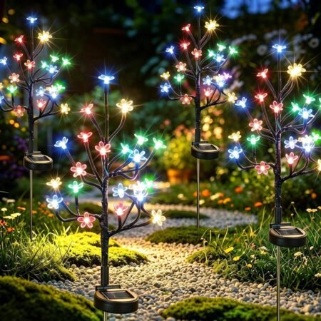 Waterproof Outdoor Solar Garden Lights, Solar Flowers for Outdoor Decor, Solar Powered Fairy Outdoor Decorations for Backyard, Patio, Lawn, Pathway, Gifts