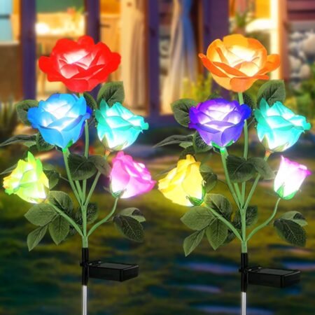 Solar Rose Flower Lights Garden Decoration Outdoor Waterproof [Updated] 2 Pack 10 Roses Solar LED Decorative Stake Lights for Pathway Lawn Yard Cemetery Decorations (Color Changing-White)