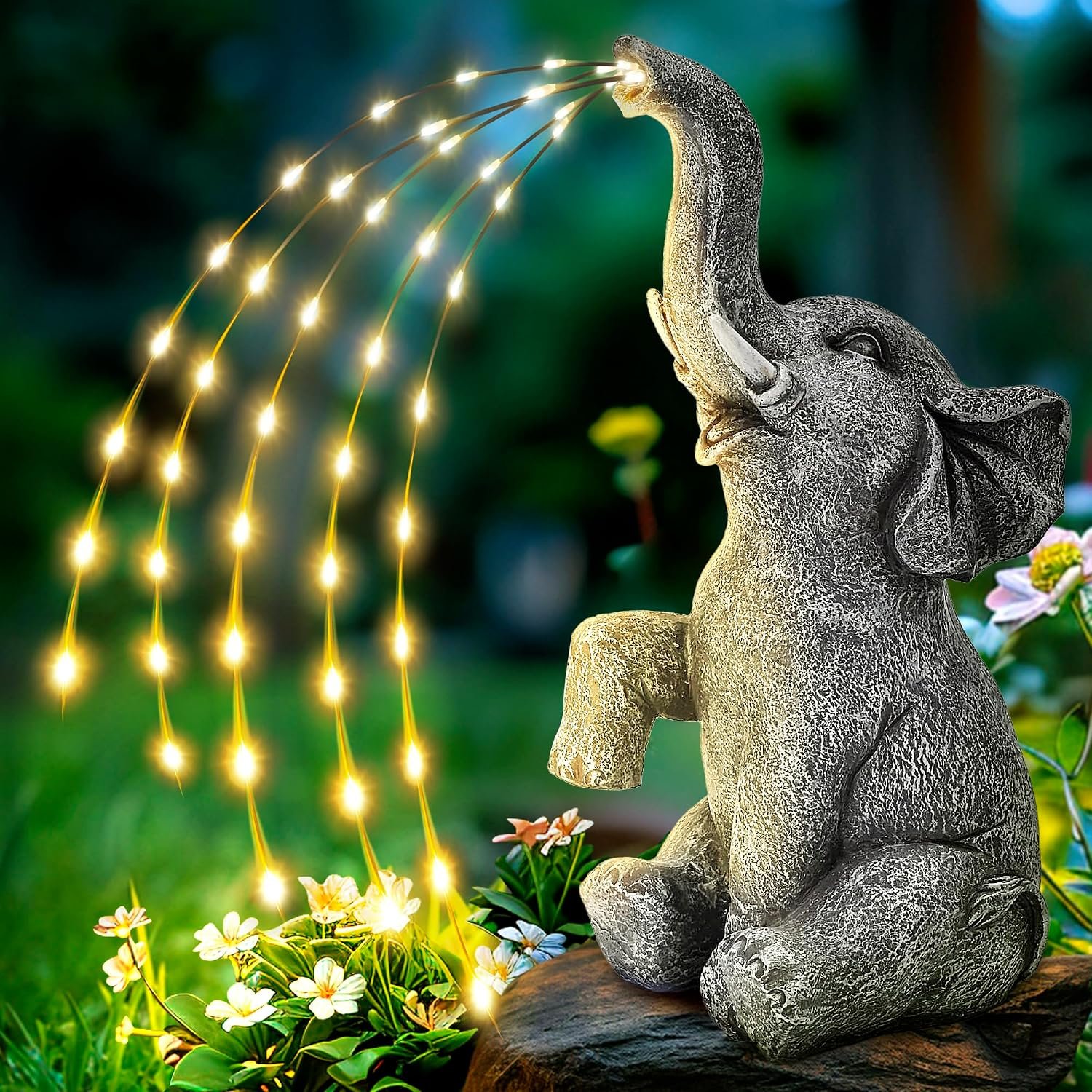 Upgraded Elephant Statue Garden Decoration True Watering Elephant Figure Solar Powered LED Lights, Gifts for Mum, Birthday Gifts for Women, Elephant Decoration for Patio(10.6 Inch/ 27 cm)