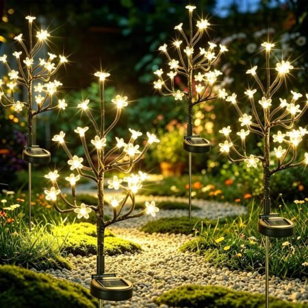 Solar Garden Lights Outdoor Waterproof,Solar Flowers For Outside Decorative,Solar Powered Fairy Outdoor Decorations for Yard,Patio,Lawn,Pathway Gardening Gifts Garden Decor (Warm White, 4 Pack)